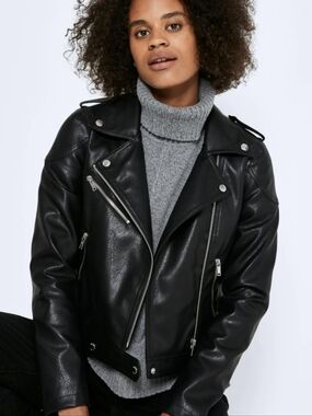 Noisy May Black Faux Leather Biker Jacket